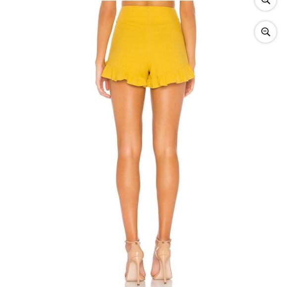 MinkPink Mustard Yellow Women's Camille Tie Front Frill Short Small - Picture 3 of 9